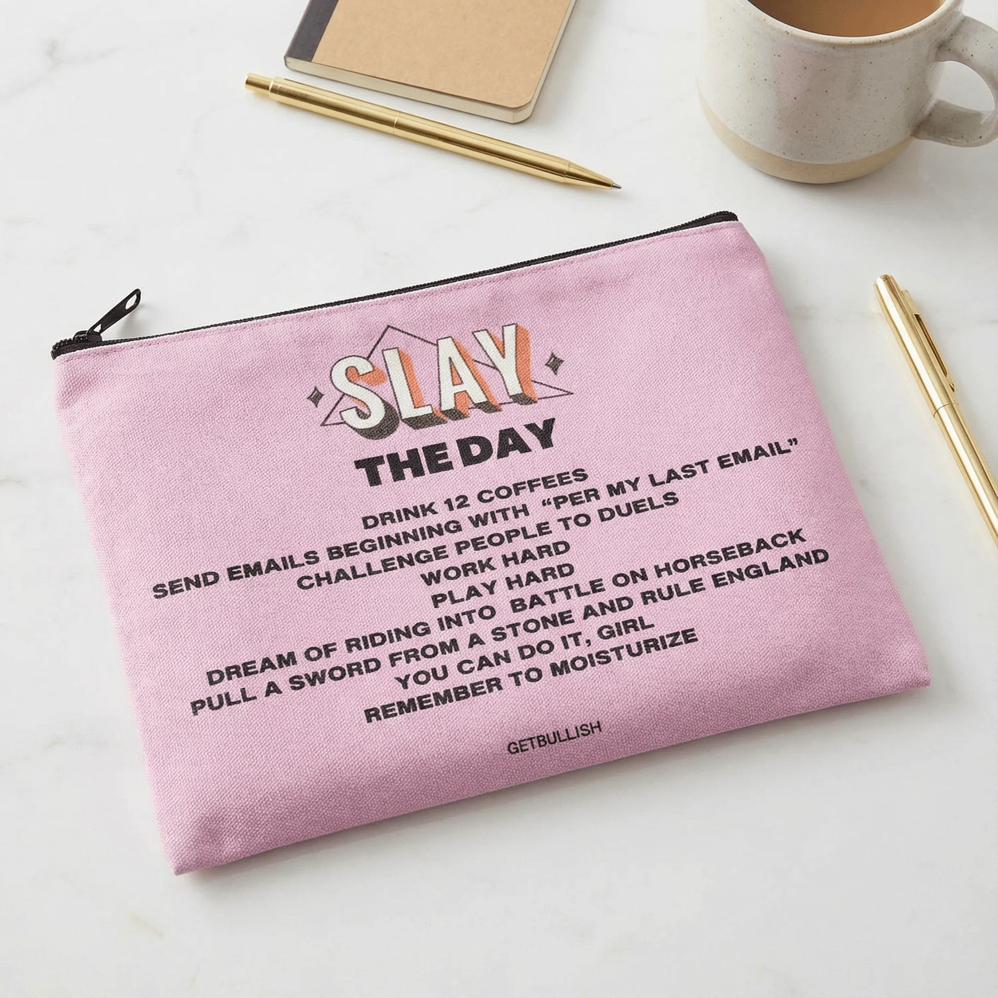 GetBullish Slay the Day Canvas Zipper Pouch 9.5" x 7" | Cosmetics Bag or Pencil Case - Image 2