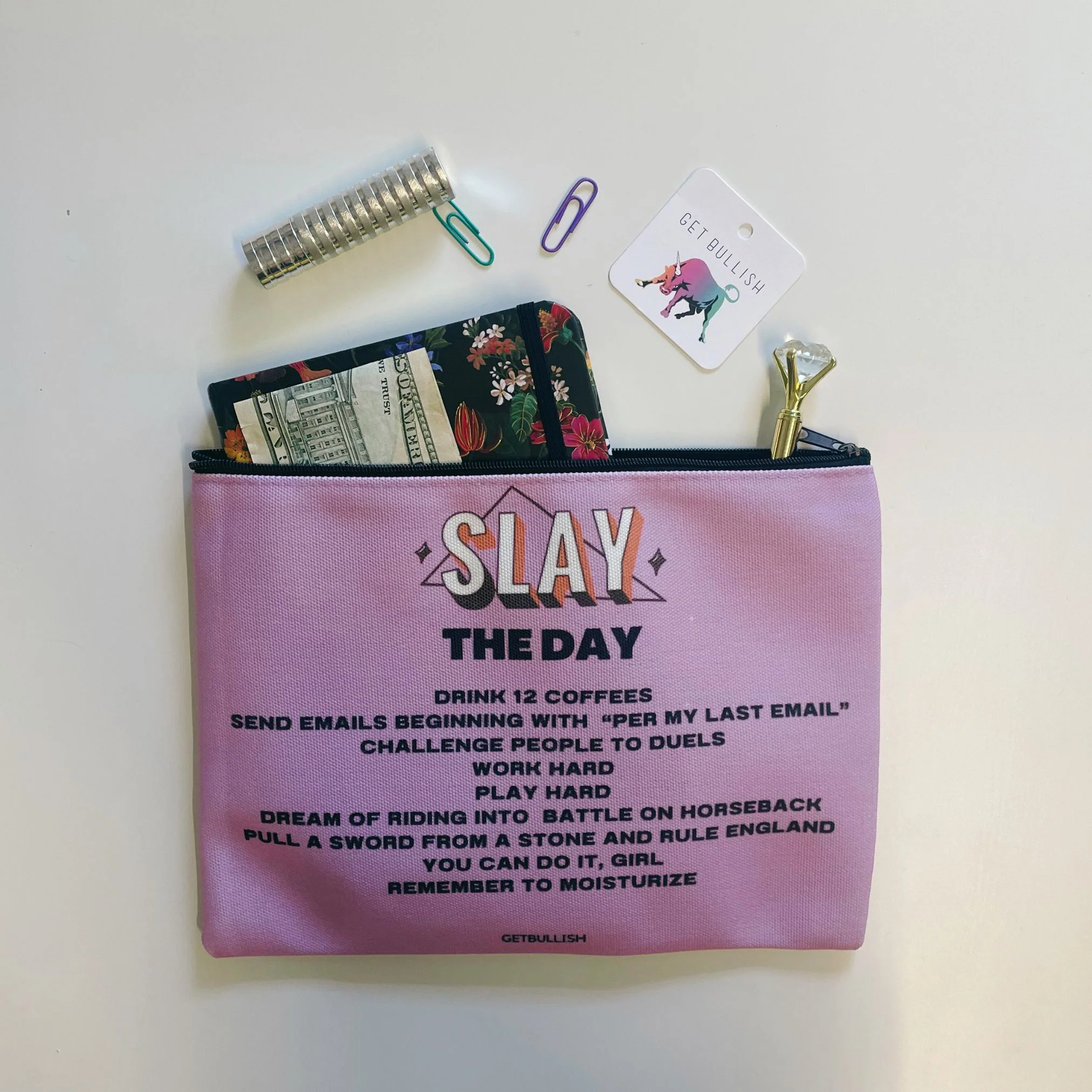 GetBullish Slay the Day Canvas Zipper Pouch 9.5" x 7" | Cosmetics Bag or Pencil Case - Image 4