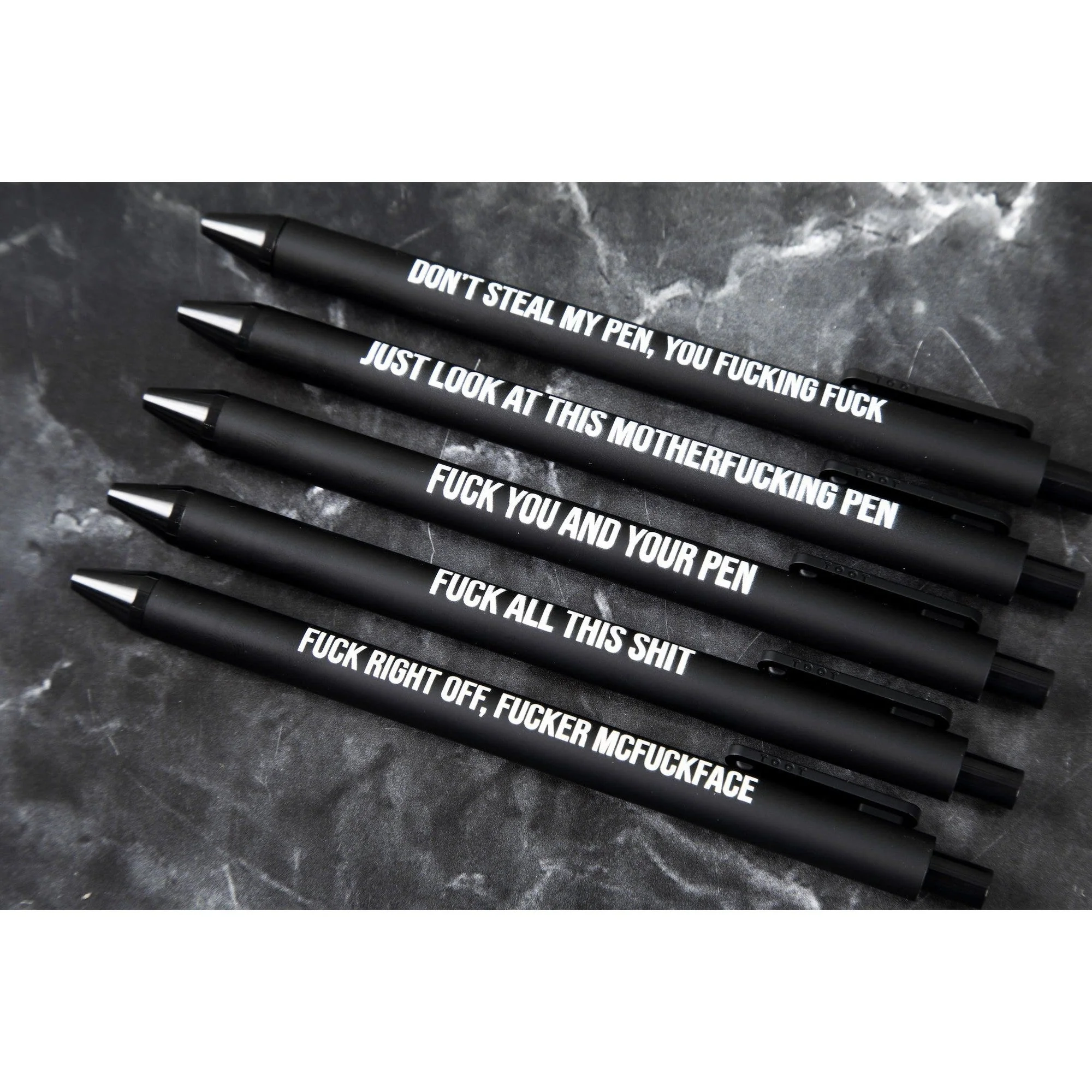Sweary Fuck Pens Cussing Pen Gift Set - 5 Black Gel Pens Rife with Profanity - Image 3