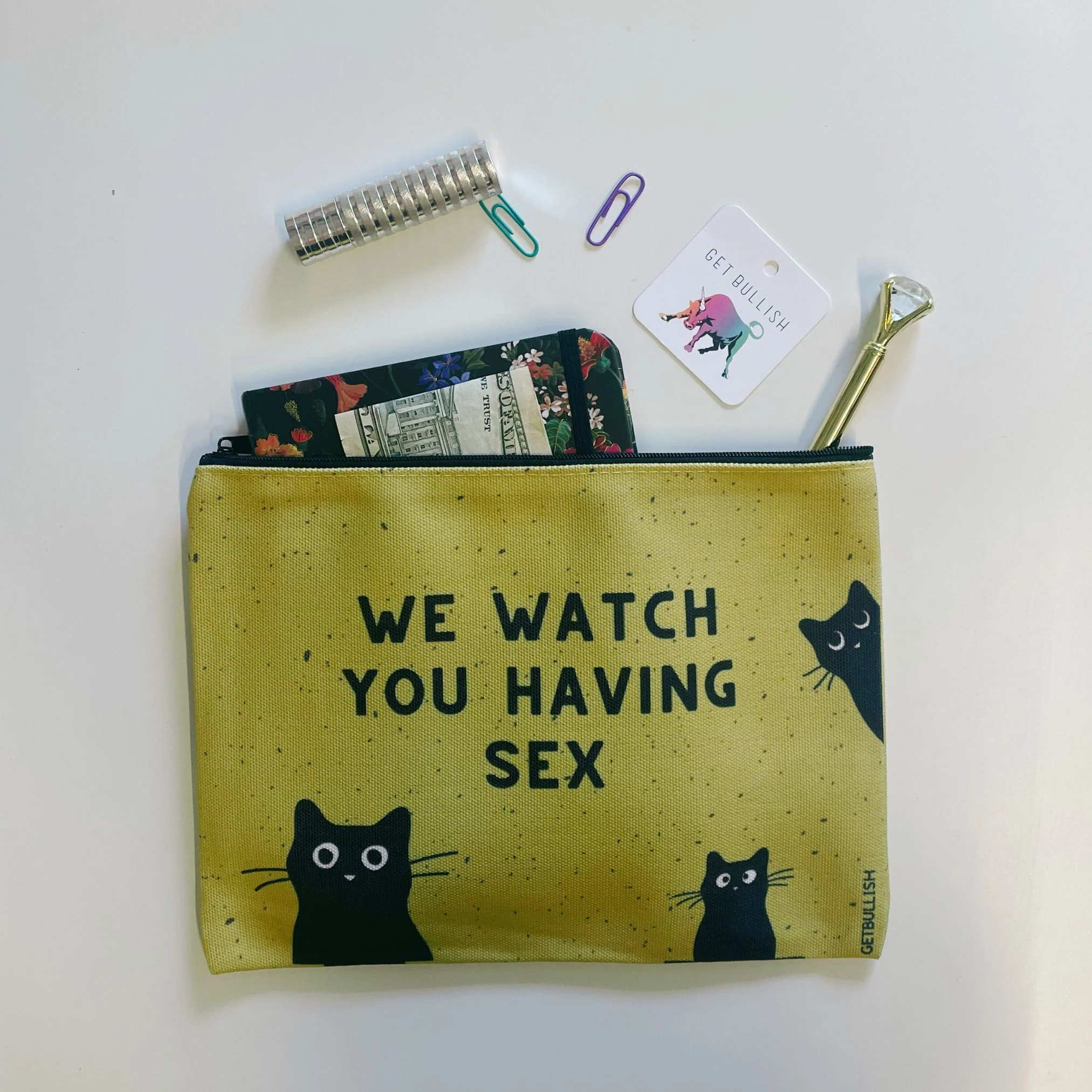 GetBullish We Watch You Having Sex Cats Canvas Zipper Pouch 9.5" x 7" | Cosmetics Bag or Pencil Case - Image 4