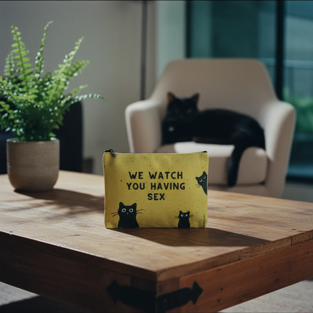 GetBullish We Watch You Having Sex Cats Canvas Zipper Pouch 9.5" x 7" | Cosmetics Bag or Pencil Case - Image 5