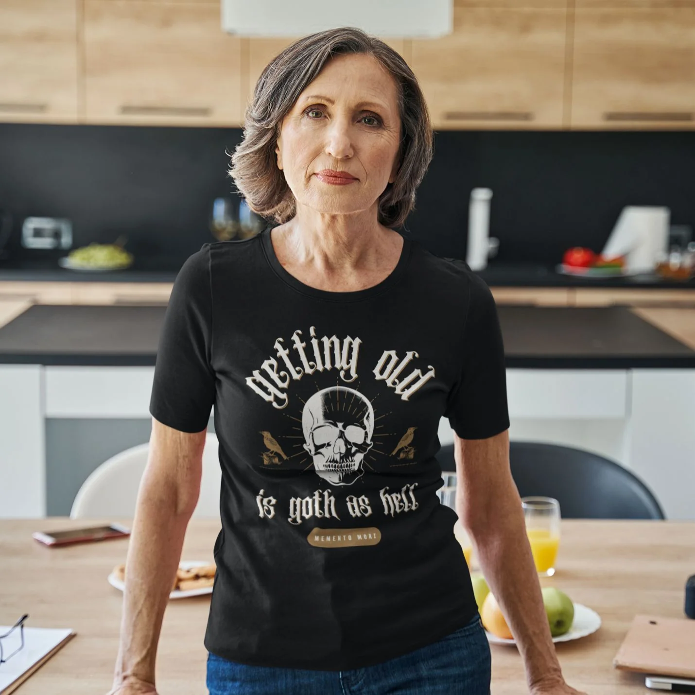 Getting Old is Goth as Hell Vintage Skull Tattoo Heavy Metal Themed Unisex Jersey Short Sleeve Tee