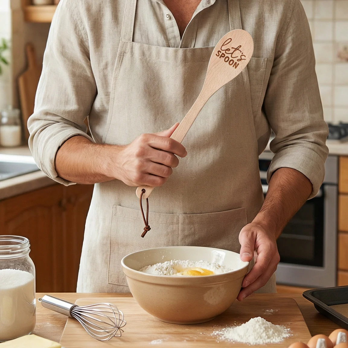 Let's Spoon Wooden Cooking Spoon | Beech Wood Kitchen Utensil in Canvas Gift Bag - Image 8