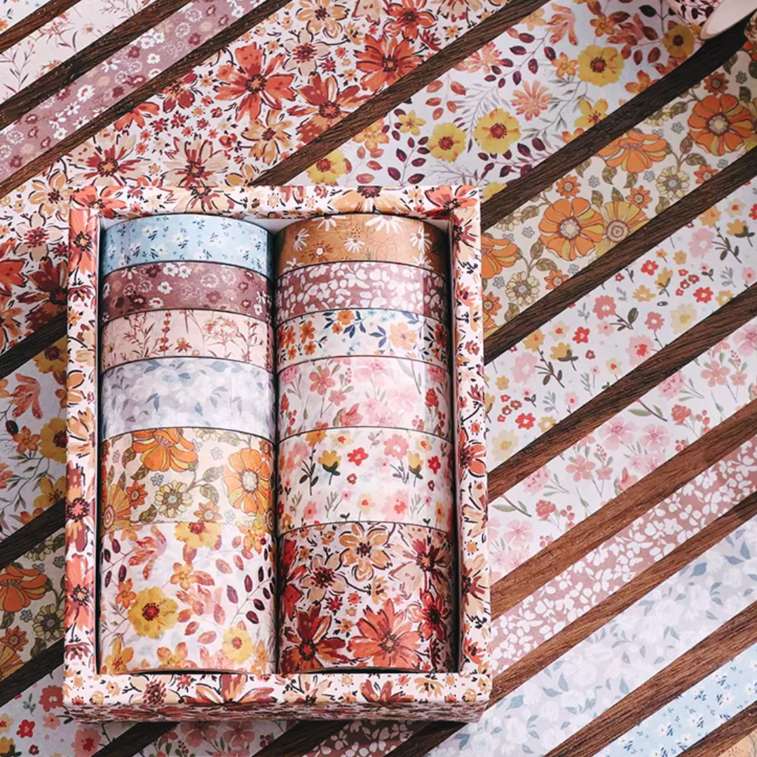 Ginger Florals Washi Set | 12 Washi Tapes in a Box | Gift Wrapping Tools and Craft Tape - Image 2