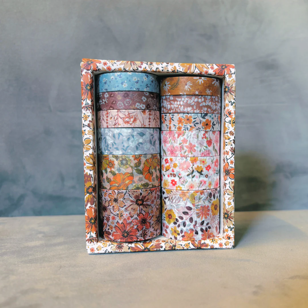 Ginger Florals Washi Set | 12 Washi Tapes in a Box | Gift Wrapping Tools and Craft Tape - Image 3