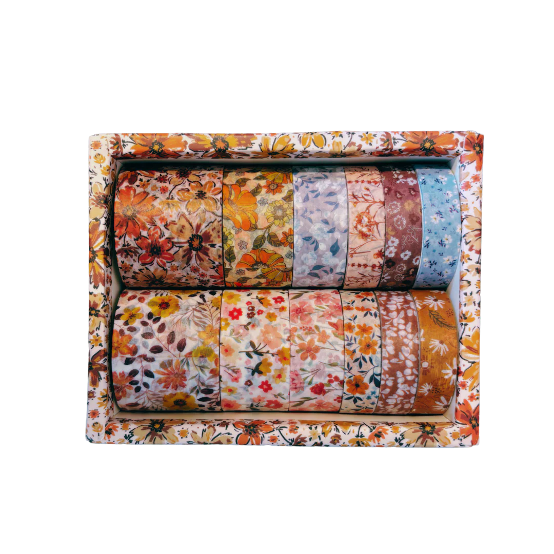 Ginger Florals Washi Set | 12 Washi Tapes in a Box | Gift Wrapping Tools and Craft Tape - Image 4