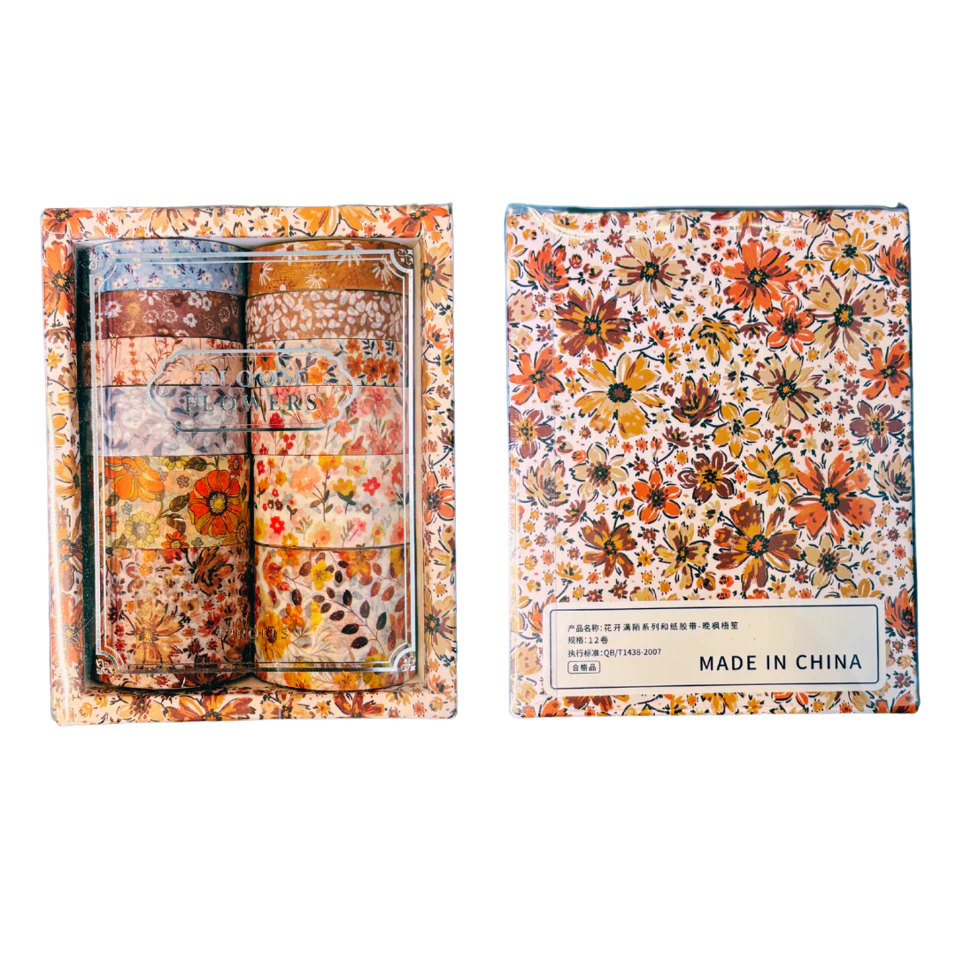 Ginger Florals Washi Set | 12 Washi Tapes in a Box | Gift Wrapping Tools and Craft Tape - Image 5