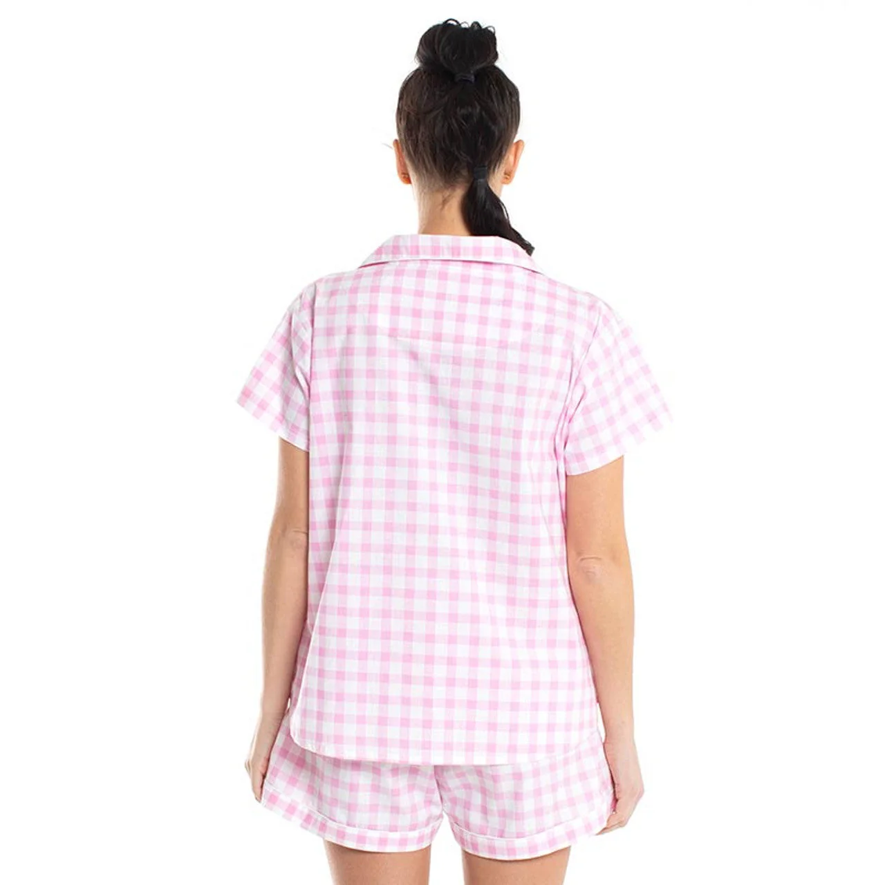 Gingham Pajamas Short Set in Pink | Button Top and Shorts Sleepwear [Sizes SM-L] - Image 5