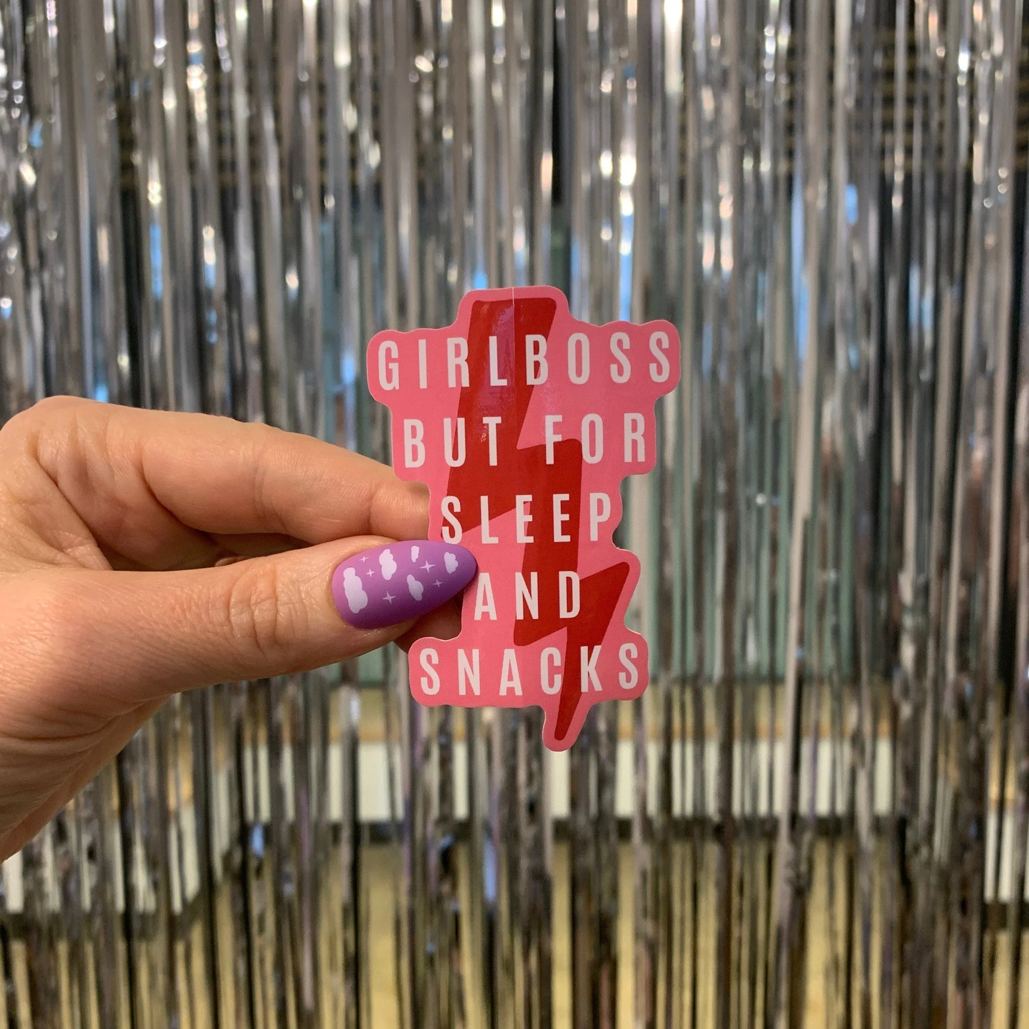 Girl Boss But For Sleep and Snacks Glossy Die Cut Vinyl Sticker 2in x 2.95in - Image 3
