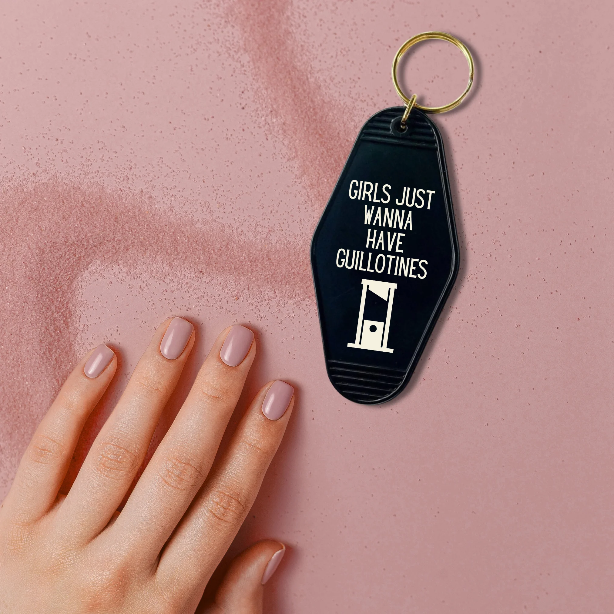 Girls Just Wanna Have Guillotines Motel Style Keychain in Black - Image 2