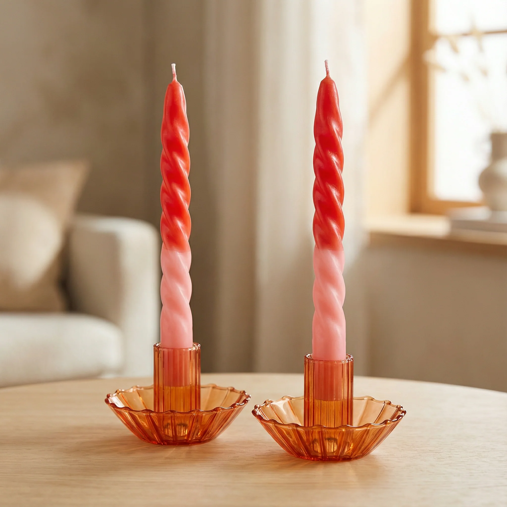 Glass Candle Holder in Red | Aesthetic Tinted Glass Taper Candle Sticks Candlestick Base - Image 6