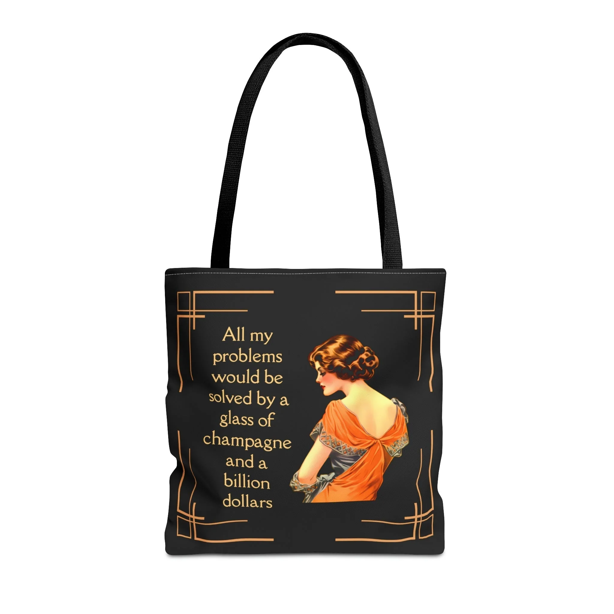 Glass of Champagne and a Billion Dollars Tote Bag in Art Deco Black | 16" x 16" - Image 2