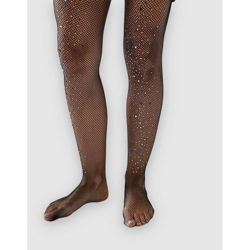 High Heel Jungle Glitter Fishnet Tights in Black [One Size] - Image 7