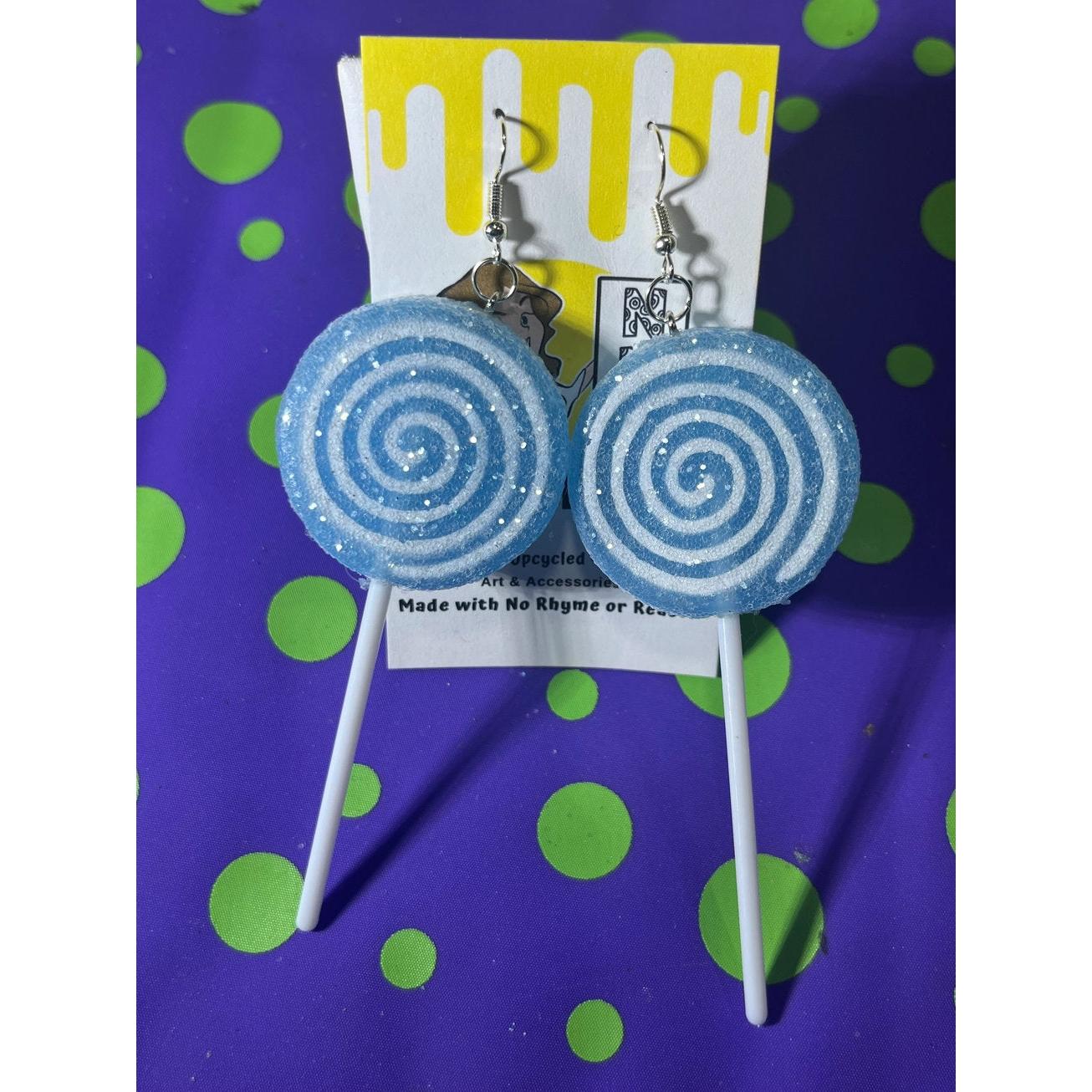 Glitter Lollipop Earrings in Blue | 3-in-1 Convertible Candy Earrings - Image 3