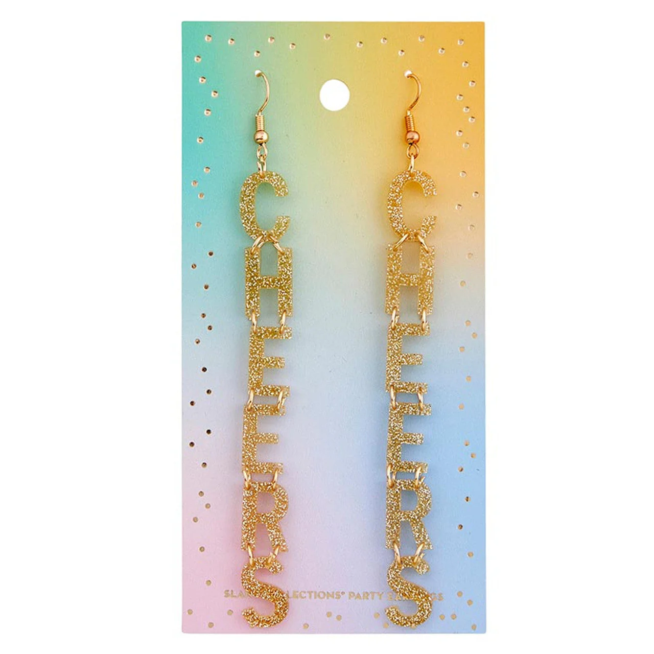 Glittery Cheers Letter Hook Earrings | Dangle Acrylic Novelty Jewelry - Image 3
