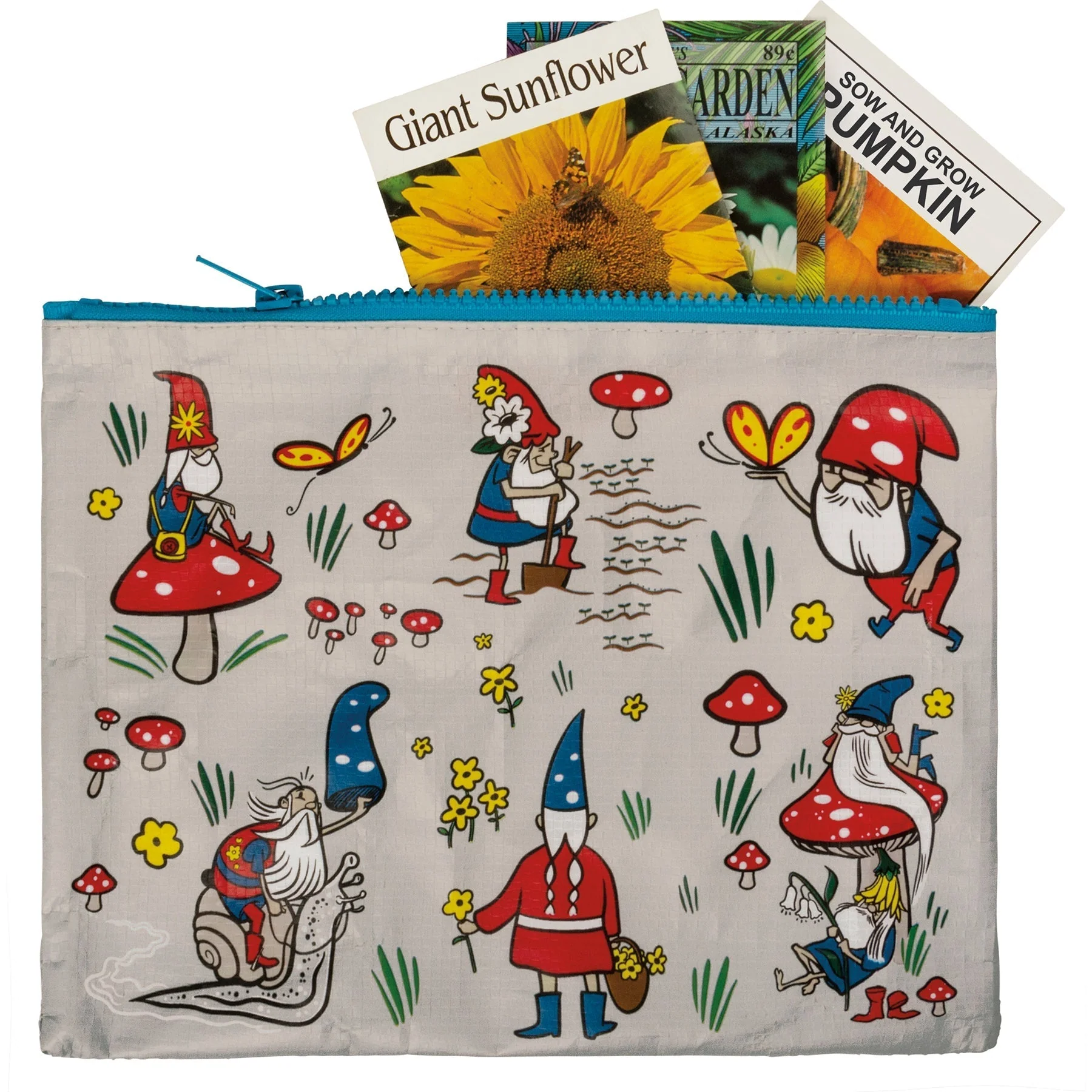 Gnomes Recycled Material Cute/Cool/Unique Zipper Pouch/Bag/Clutch/Cosmetic Bag | 9.5" x 7" - Image 4