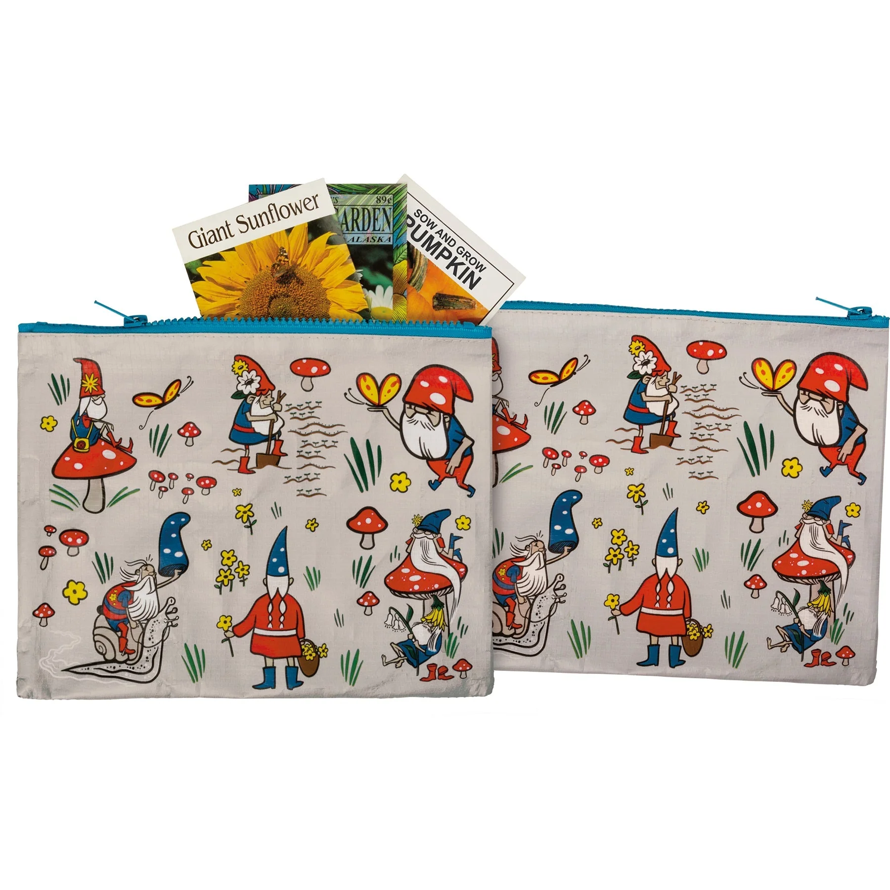 Gnomes Recycled Material Cute/Cool/Unique Zipper Pouch/Bag/Clutch/Cosmetic Bag | 9.5" x 7" - Image 5