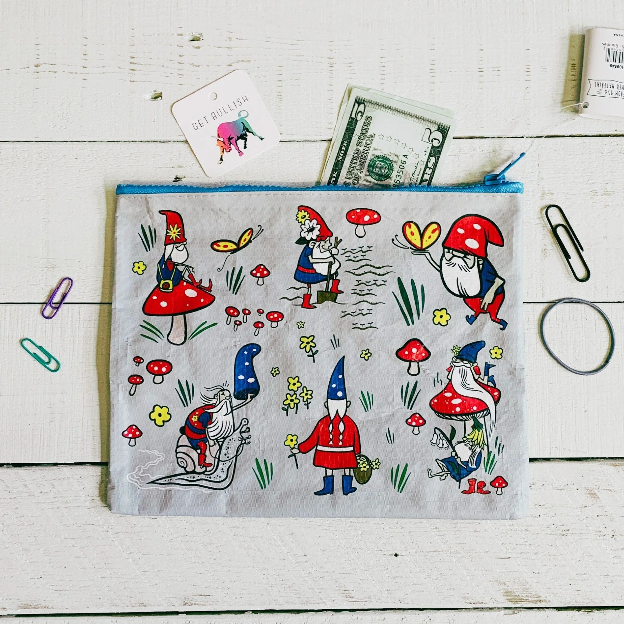 Gnomes Recycled Material Cute/Cool/Unique Zipper Pouch/Bag/Clutch/Cosmetic Bag | 9.5" x 7" - Image 6