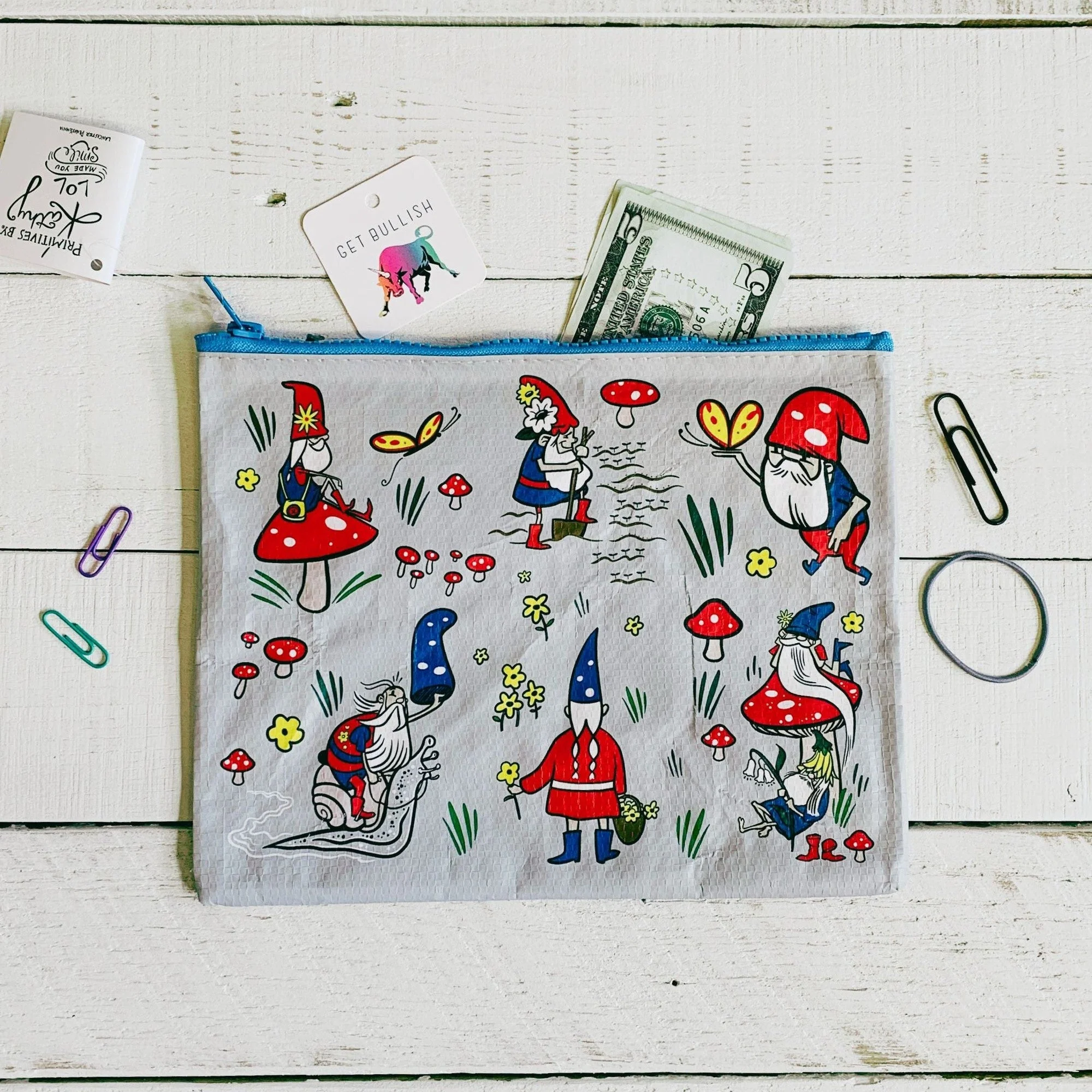 Gnomes Recycled Material Cute/Cool/Unique Zipper Pouch/Bag/Clutch/Cosmetic Bag | 9.5" x 7" - Image 7