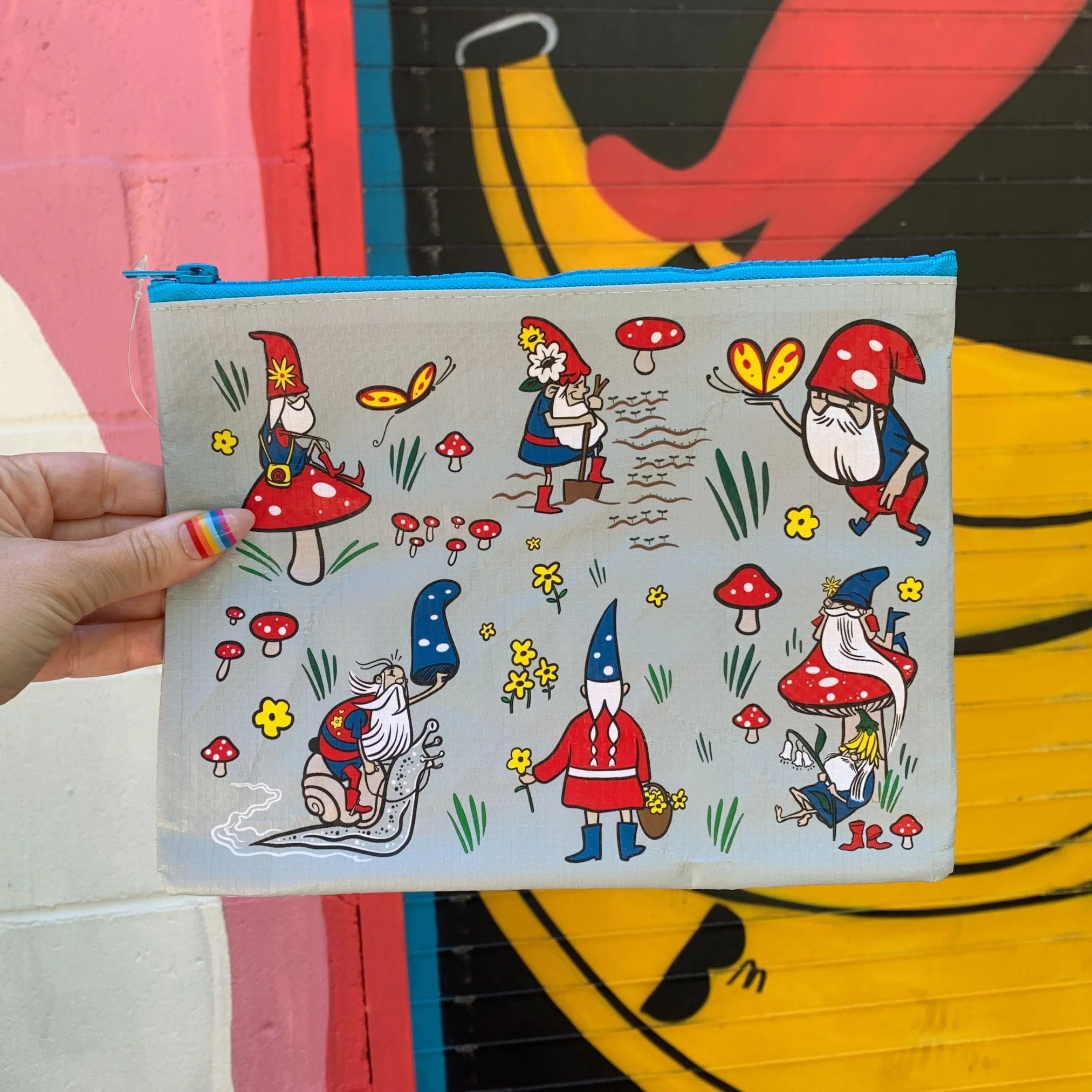 Gnomes Recycled Material Cute/Cool/Unique Zipper Pouch/Bag/Clutch/Cosmetic Bag | 9.5" x 7" - Image 8