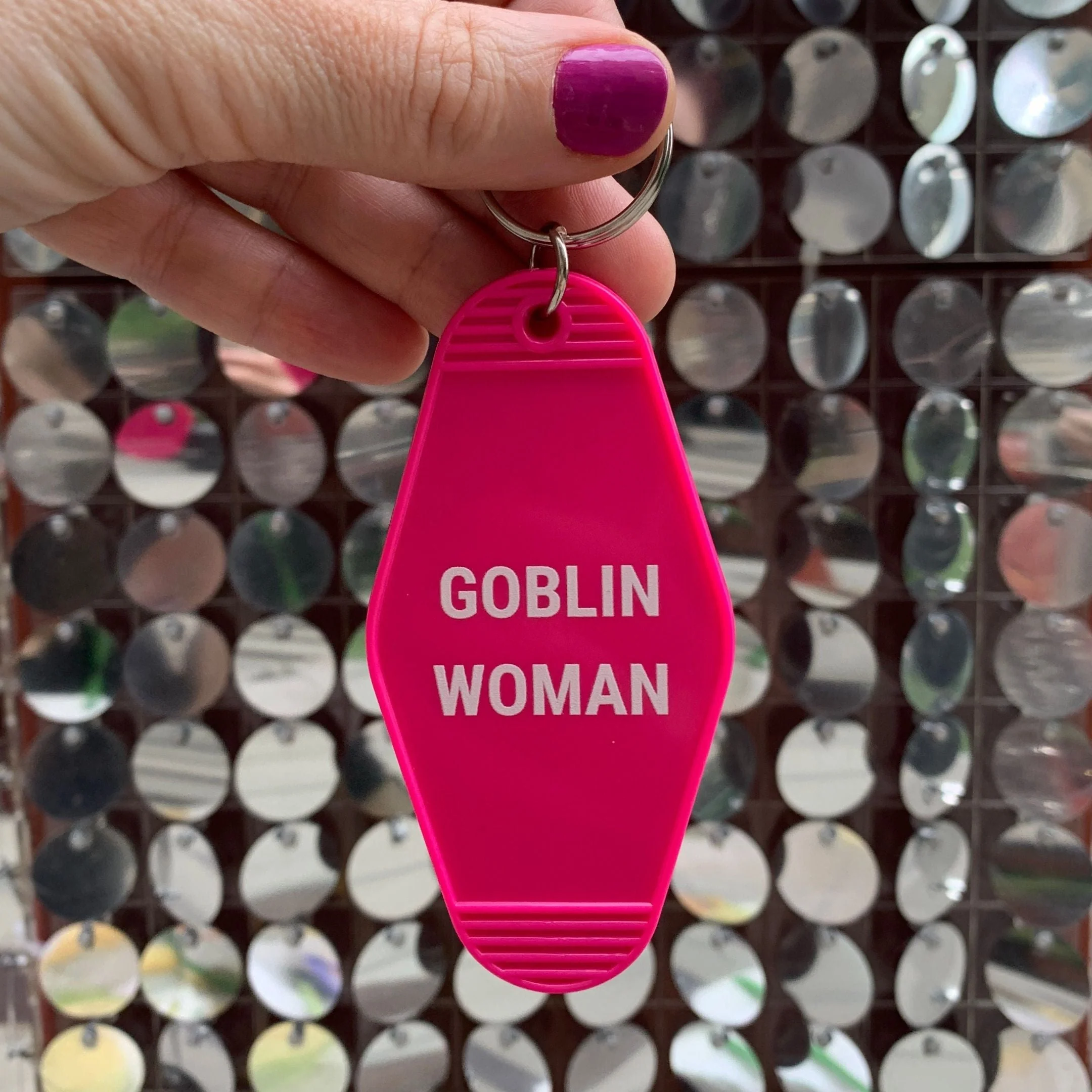 Goblin Woman Motel Style Keychain in Fuchsia Pink - Image 2