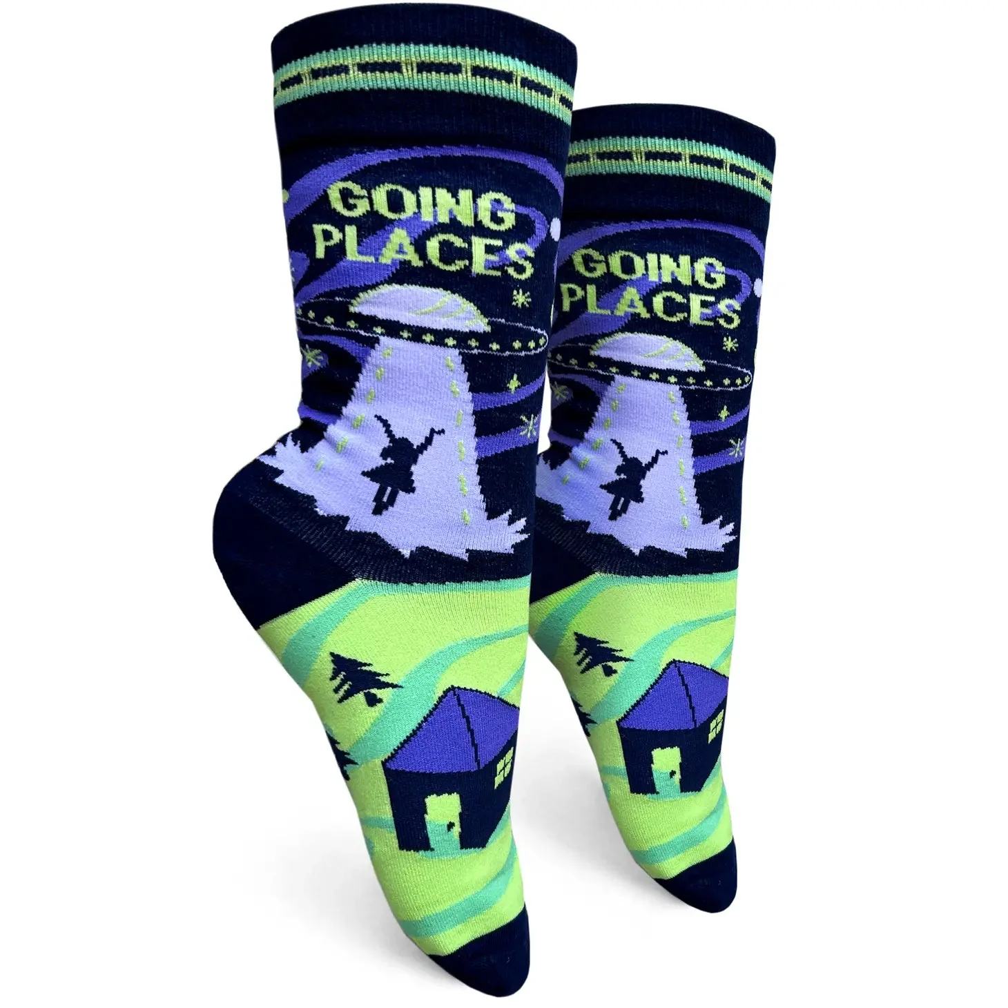 Alien Abduction "Going Places" Women's Socks in Black and Green - Image 2