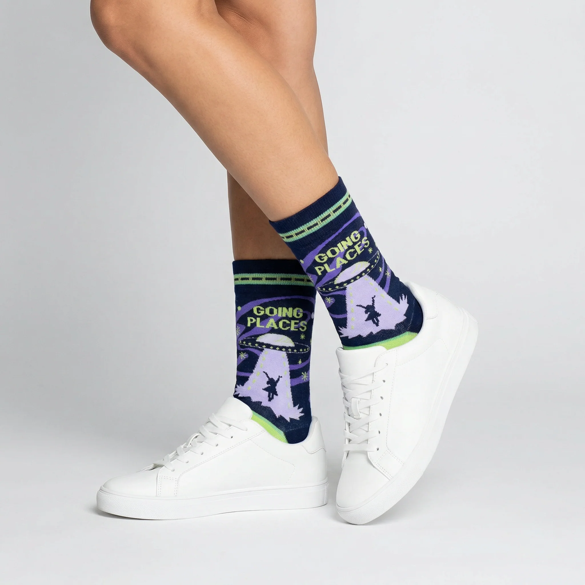 Alien Abduction "Going Places" Women's Socks in Black and Green - Image 4