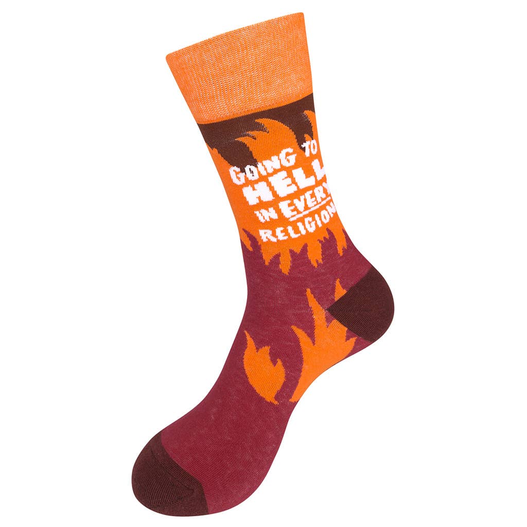 Going To Hell In Every Religion Socks | Fire Flames Unisex Funny Socks - Image 3