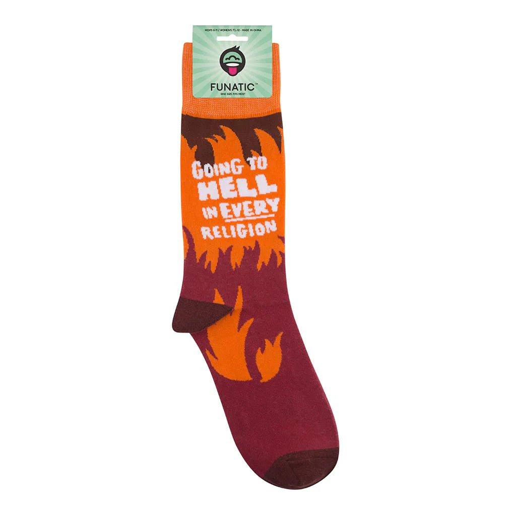 Going To Hell In Every Religion Socks | Fire Flames Unisex Funny Socks - Image 4