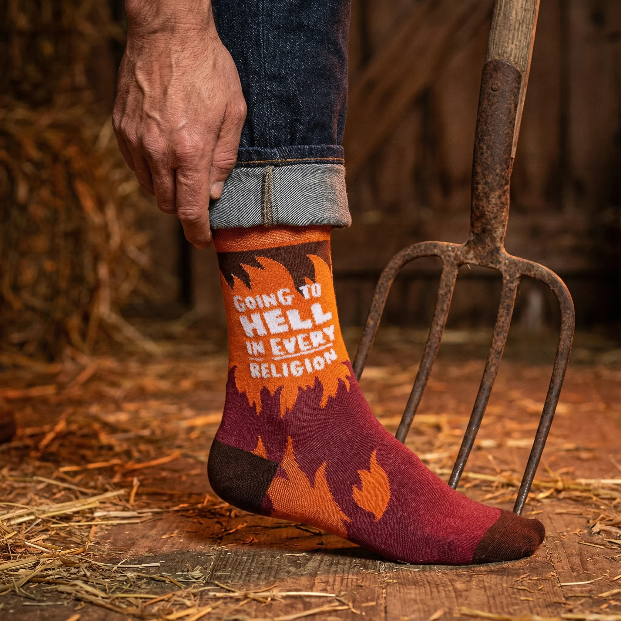 Going To Hell In Every Religion Socks | Fire Flames Unisex Funny Socks - Image 6
