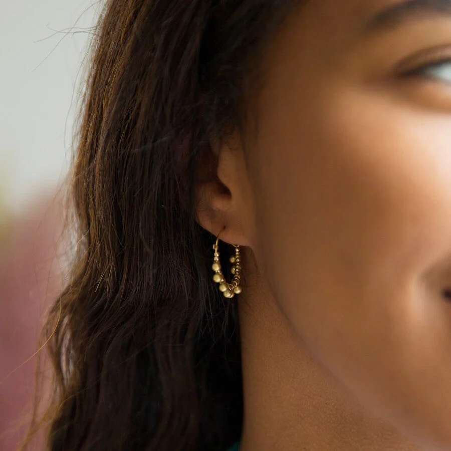 Gold Beaded Ball Hoop Earrings | Designed in the UK | 18K Gold Plated Brass - Image 2