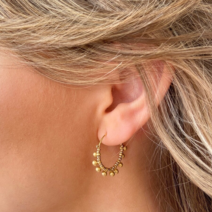 Gold Beaded Ball Hoop Earrings | Designed in the UK | 18K Gold Plated Brass - Image 4