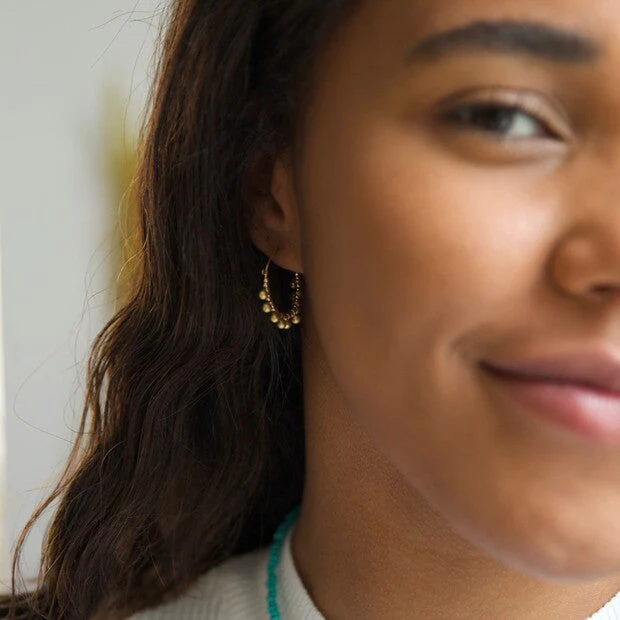 Gold Beaded Ball Hoop Earrings | Designed in the UK | 18K Gold Plated Brass - Image 5