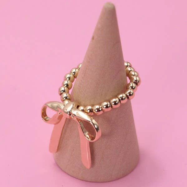 Gold Coquettecore Bow Ribbon Stretchable Ring in Gold Plating | Fits All Sizes