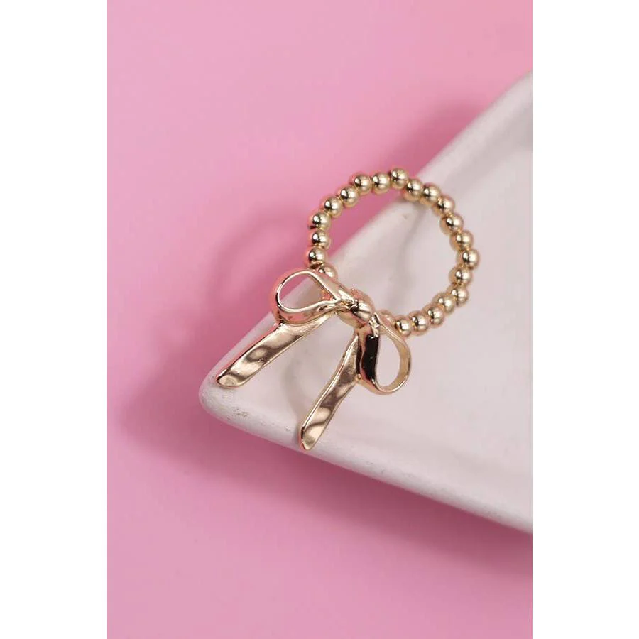 Gold Coquettecore Bow Ribbon Stretchable Ring in Gold Plating | Fits All Sizes - Image 2
