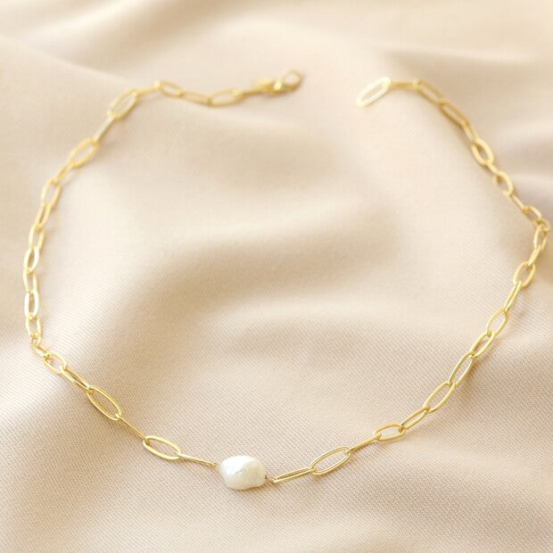 Gold Cable Chain and Pearl Bracelet | Designed in the UK | 14K Gold Plated - Image 3