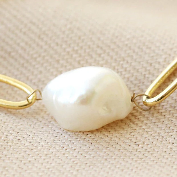 Gold Cable Chain and Pearl Bracelet | Designed in the UK | 14K Gold Plated - Image 5