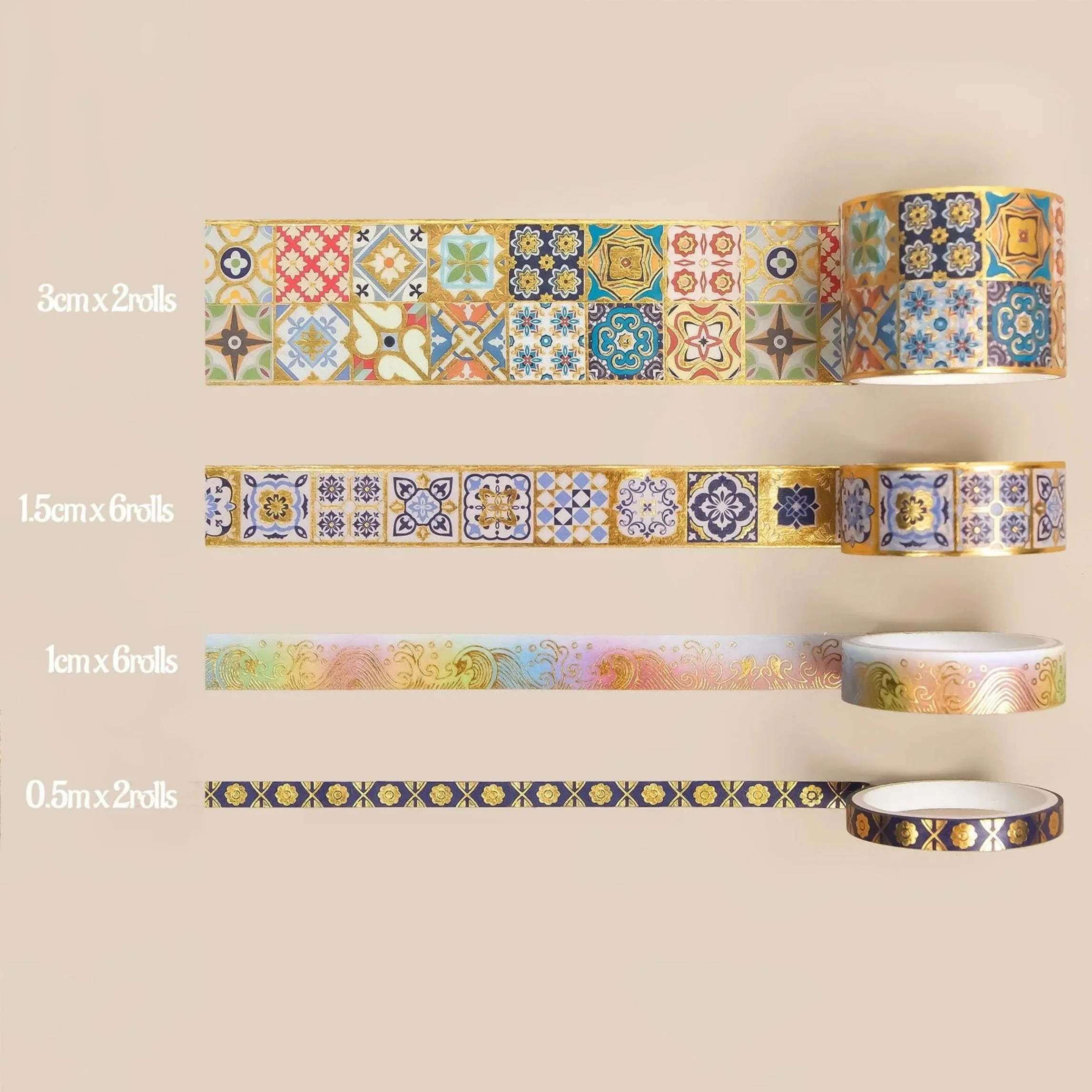 Gold Elegance Washi Tape Set | 16 Rolls Luxury Gold Foil Tapes for Journals, Planners & Scrapbooking - Image 2