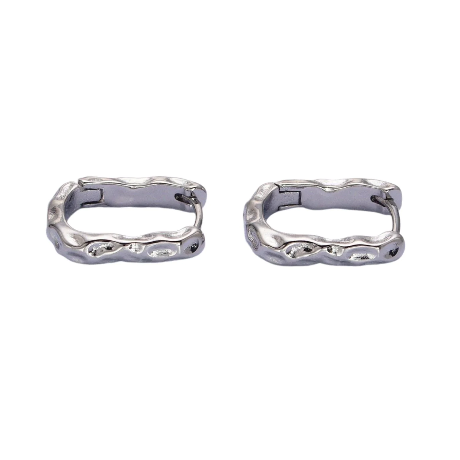 Hammered Textured Oblong Hoop Earrings - Image 2