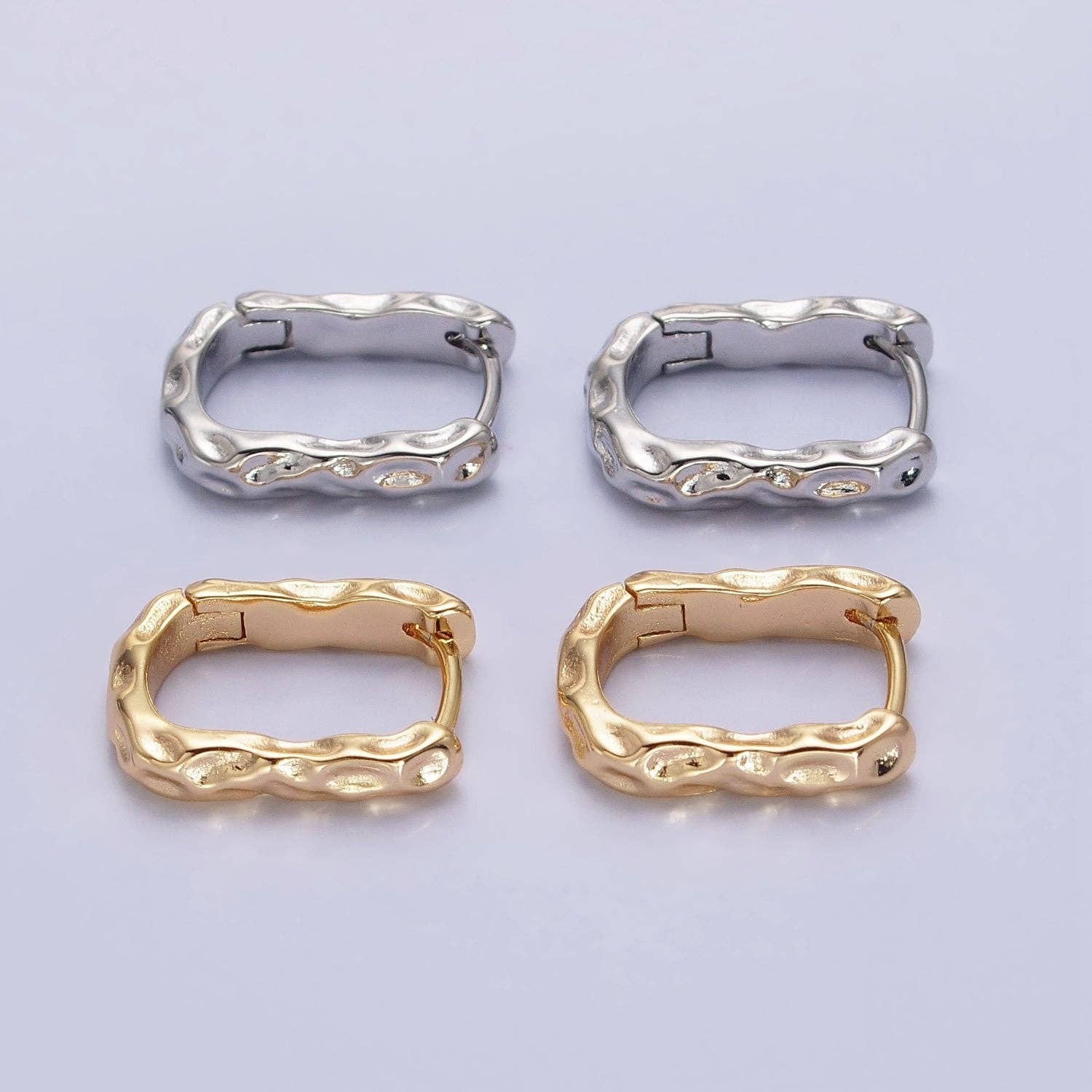 Hammered Textured Oblong Hoop Earrings - Image 3