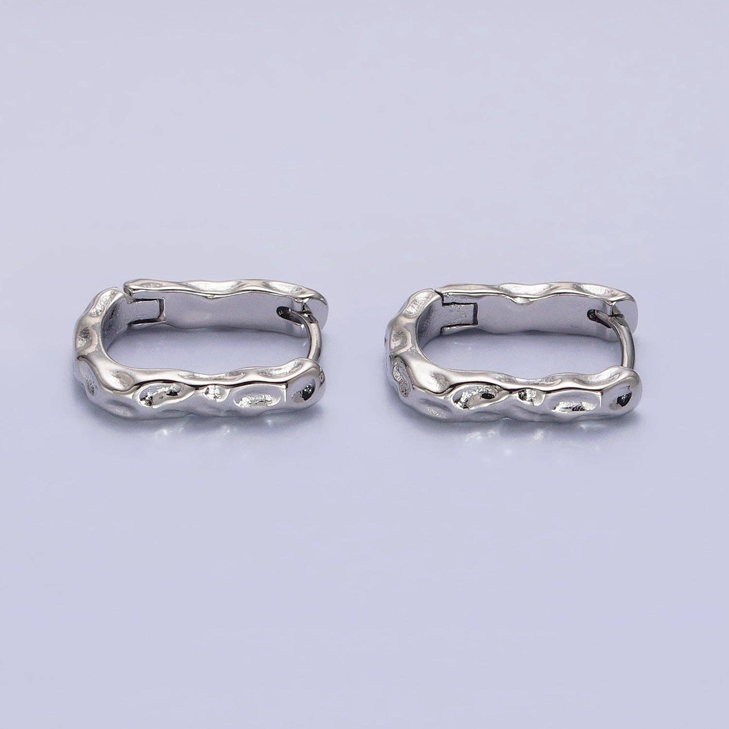 Hammered Textured Oblong Hoop Earrings - Image 4