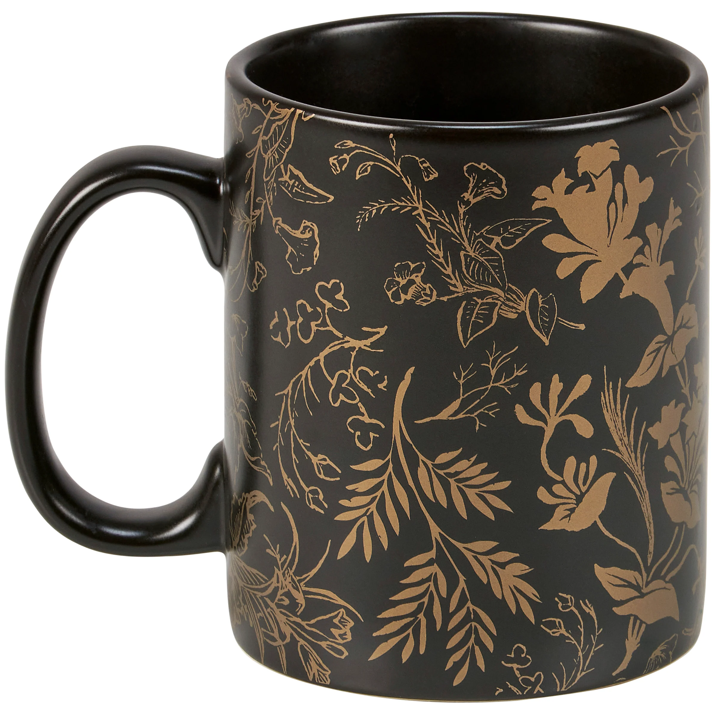 Gold Floral Stoneware Mug | Full Wrap-Around Coffee Tea Cup | 20 oz