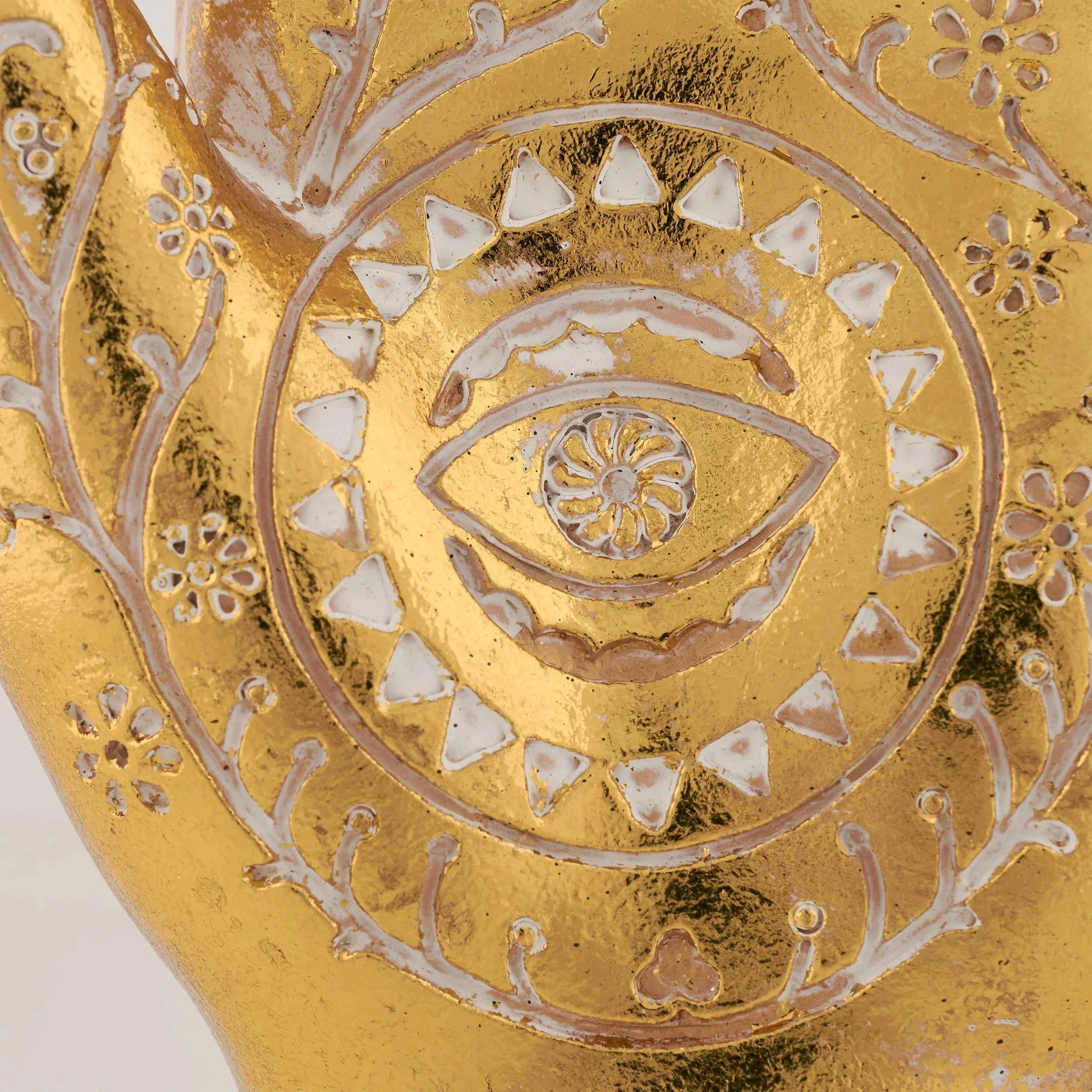 Gold Hamsa Hand Figurine | Decorative Resin Evil Eye Statue with Floral Detail | 10.25” - Image 4