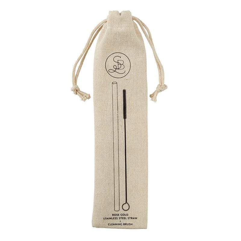 Gold Stainless Steel Straw And Brush Set in Bag | Eco-Friendly and Reusable | Giftable - Image 2