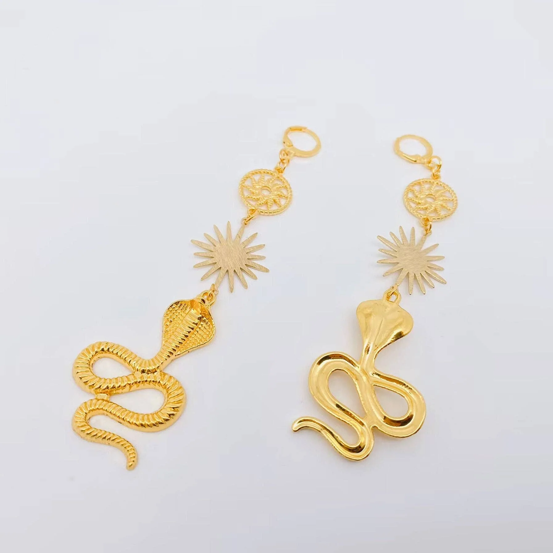Golden Cobra Pendant Huggie Earrings - Image 3