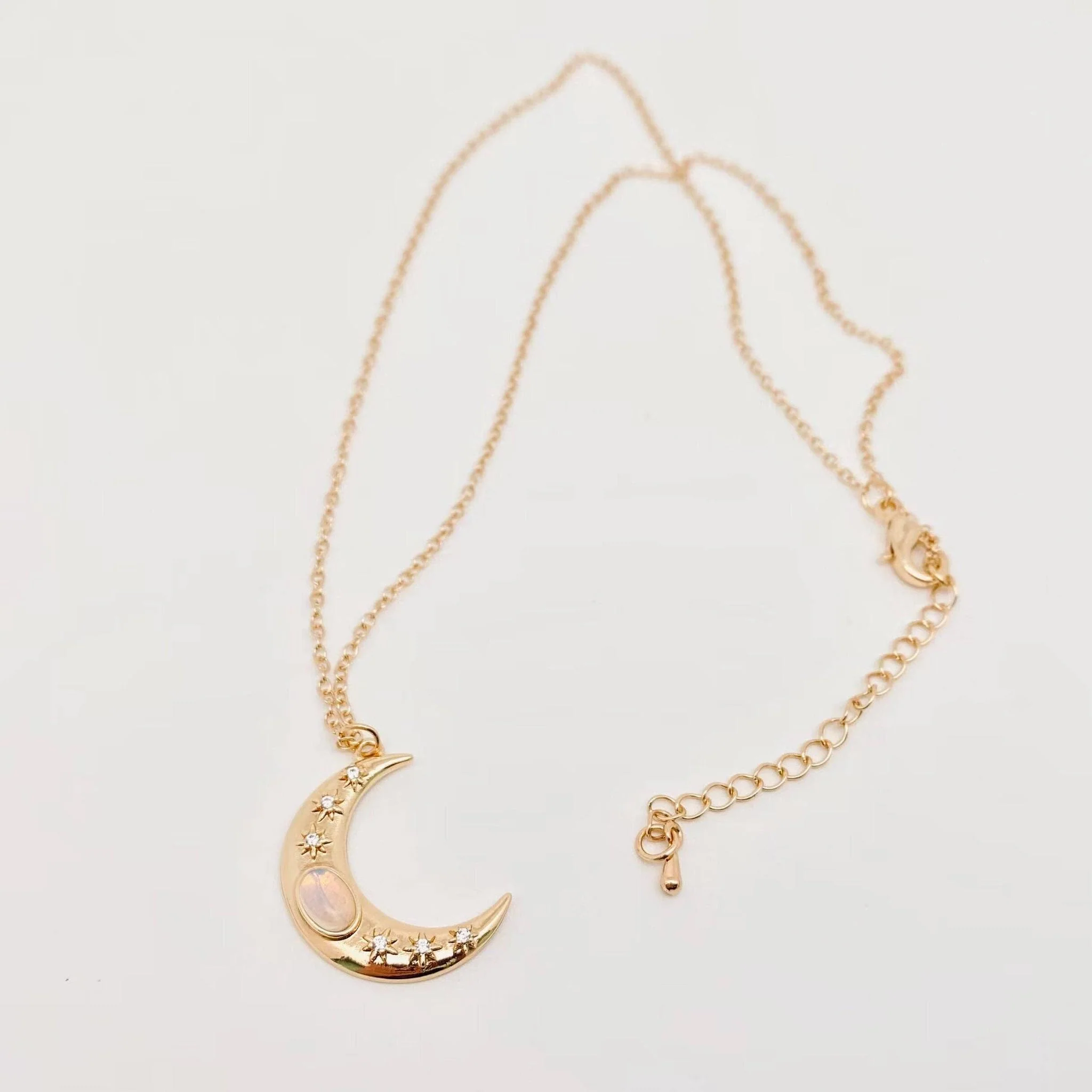 Golden Star Moon Inlaid Opal Pendant Necklace | Fashion Chain Jewelry - Image 3