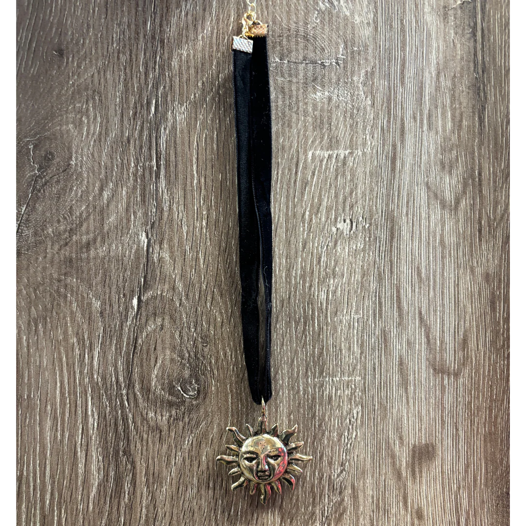 Golden Sun Face Black Velvet Choker - Image 3