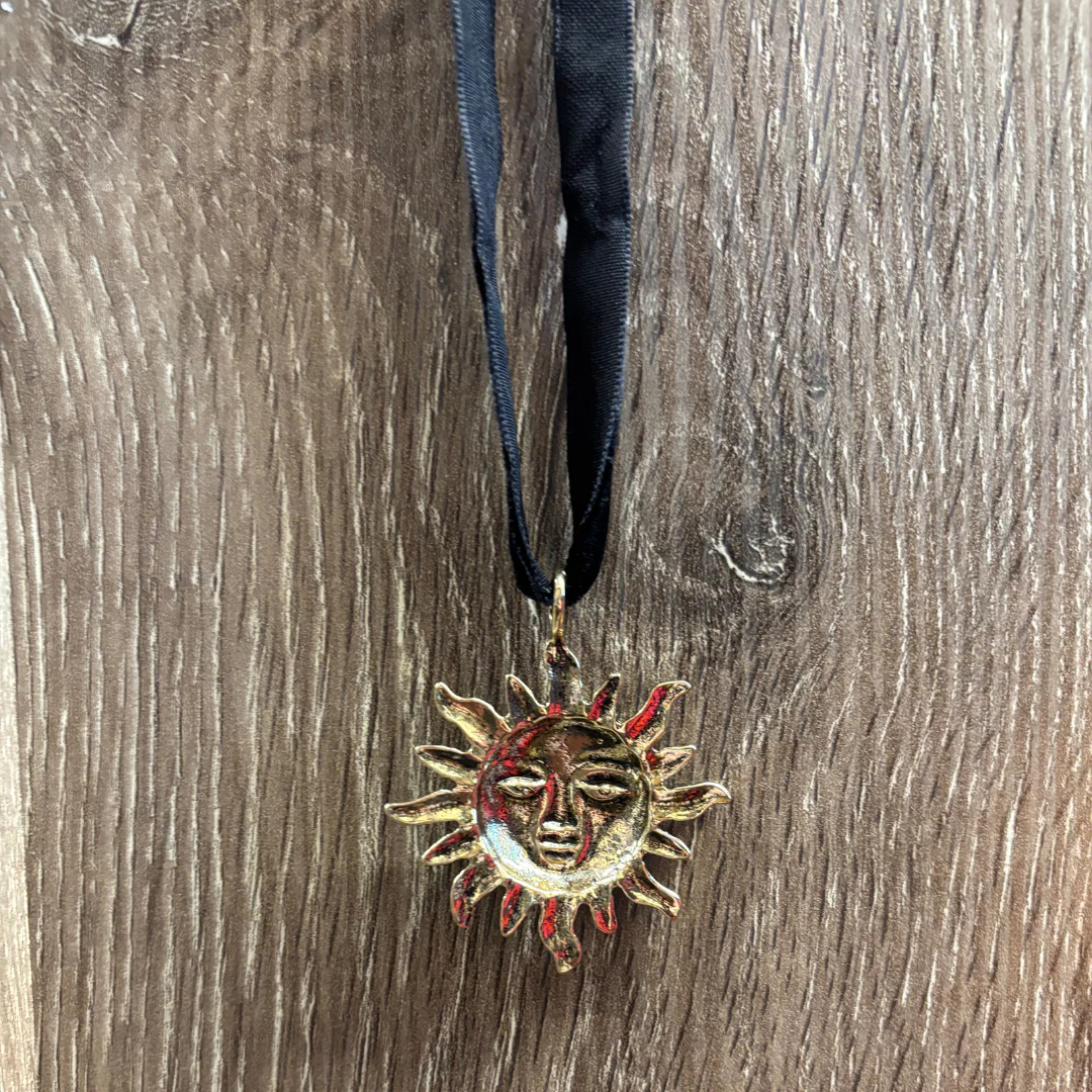 Golden Sun Face Black Velvet Choker - Image 5