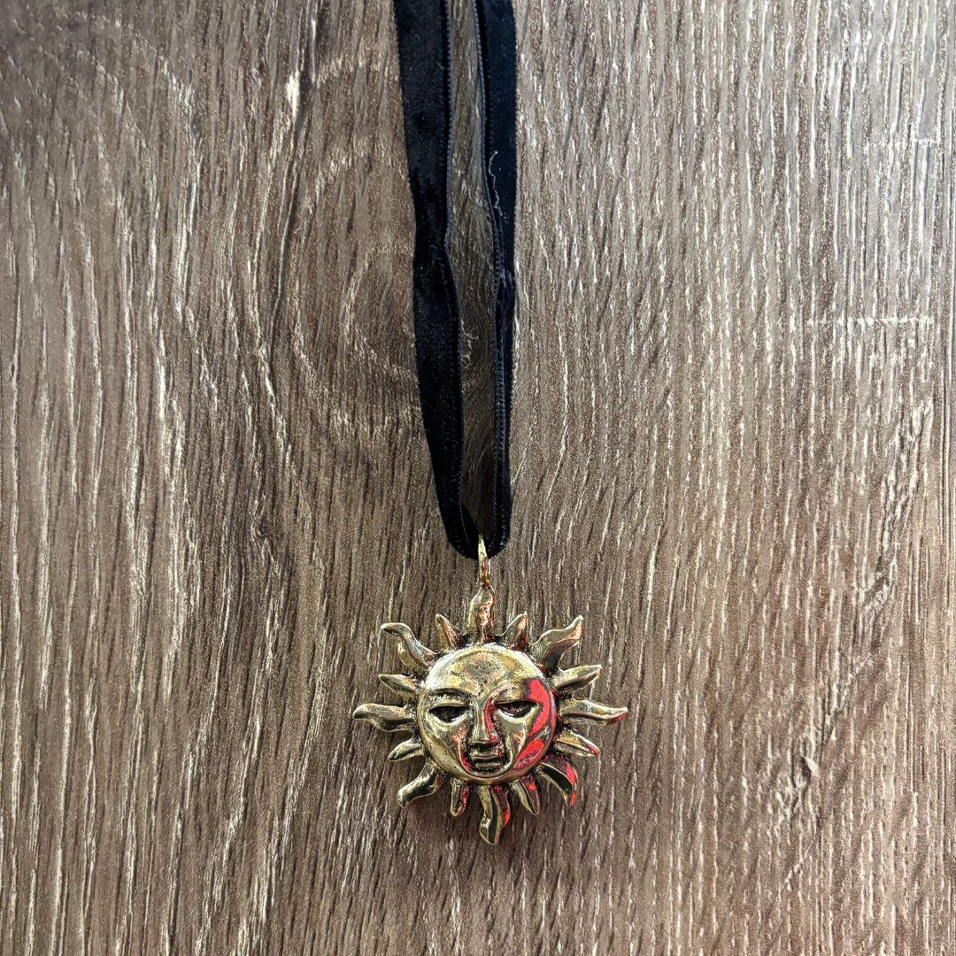 Golden Sun Face Black Velvet Choker - Image 6