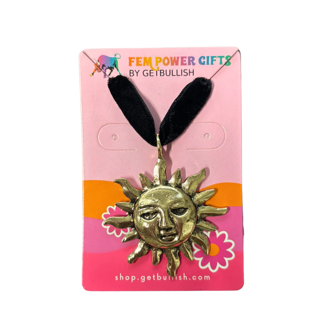 Golden Sun Face Black Velvet Choker - Image 7